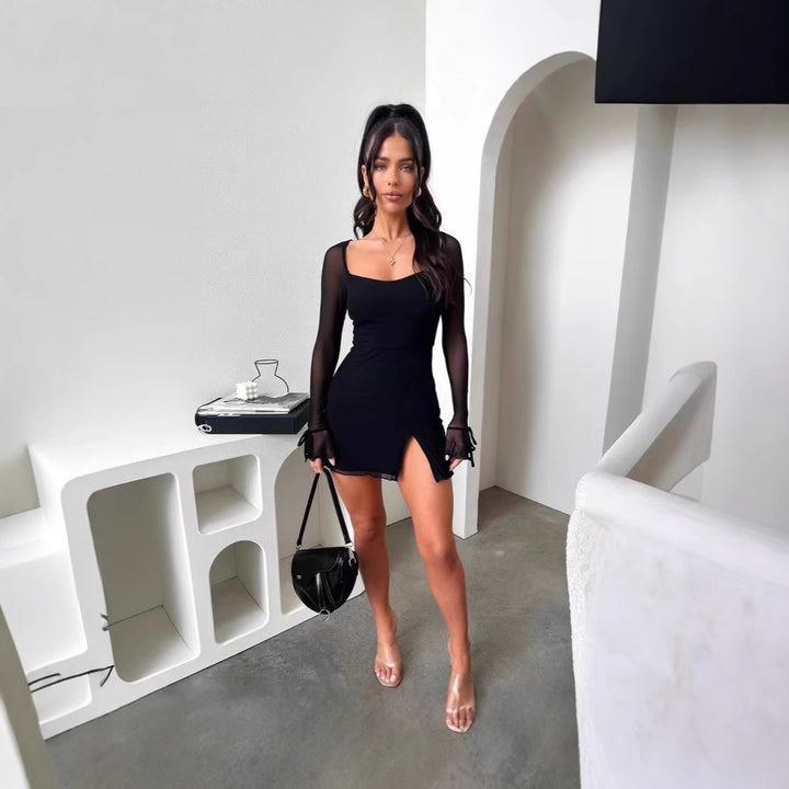 Damen Minikleid mit transparenten Ärmeln und seitlichem Schlitz Echo Archiv