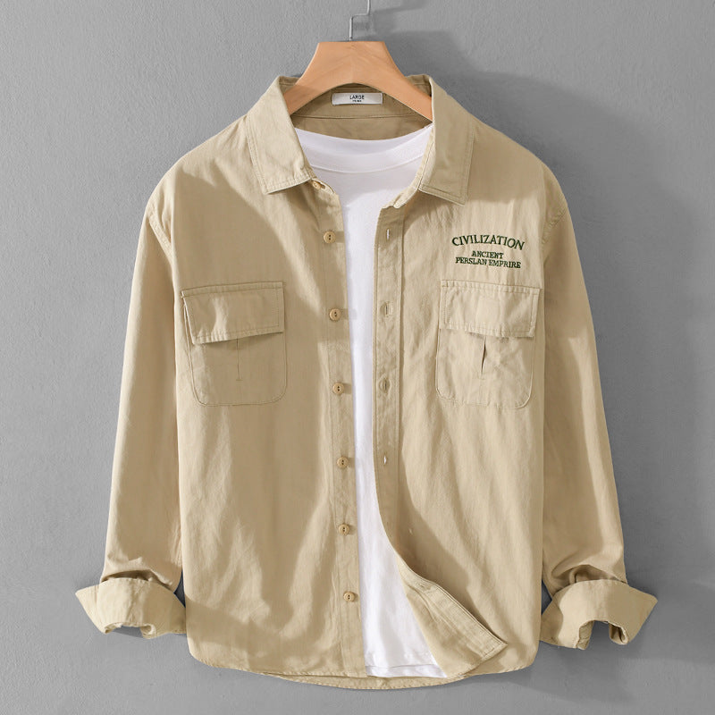 Herren Militärisch inspiriertes Overshirt mit Doppel-Brusttaschen und dezenter Stickerei Echoarchiv