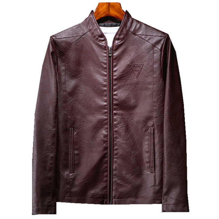 Herren Schlanker Kunstleder-Zipblouson mit minimalistischem Stehkragen und Doppelnahtdetails Echo Archiv