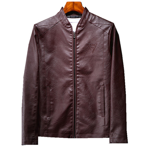 Herren Schlanker Kunstleder-Zipblouson mit minimalistischem Stehkragen und Doppelnahtdetails Echo Archiv
