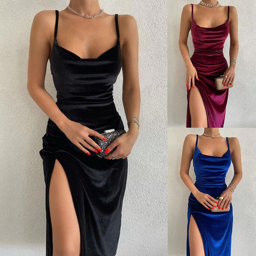 Damen hochwertiges Abendkleid mit Spaghettiträgern und seitlichem Schlitz Echo Archiv