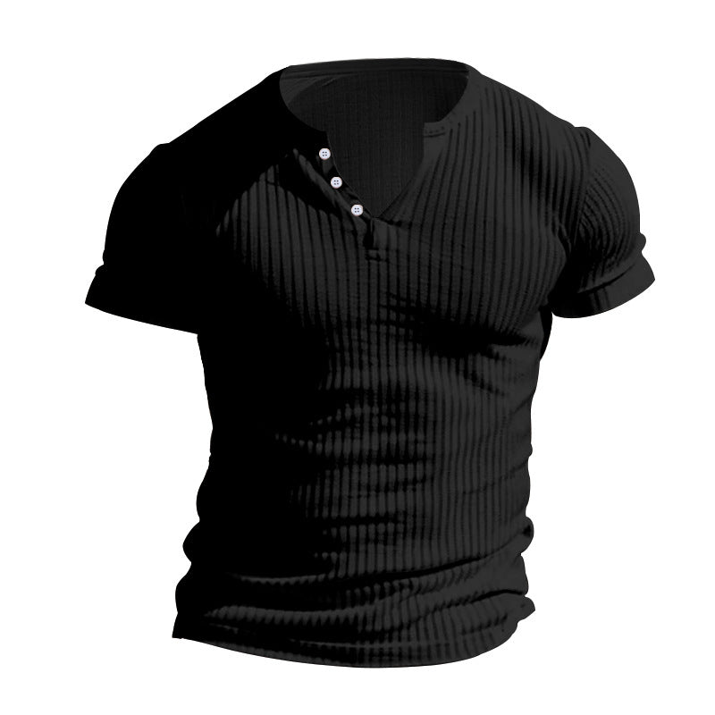 Herren kurzärmliges Henley-T-Shirt mit strukturiertem Obermaterial Echoarchiv