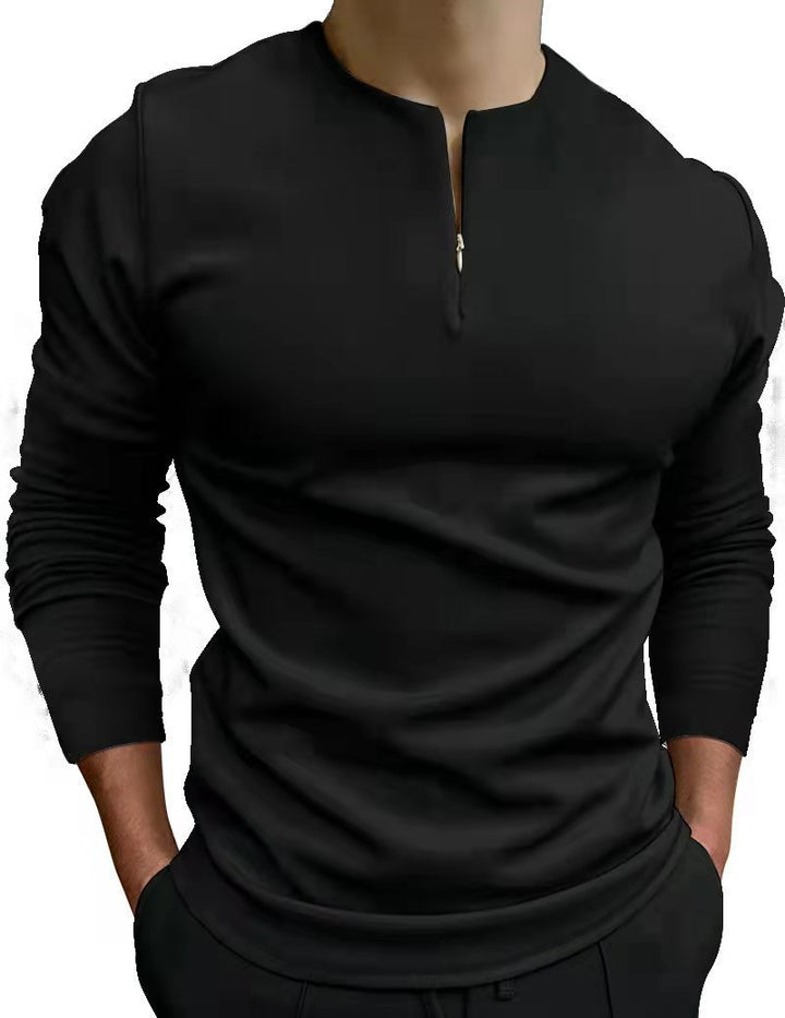 Herren sportliches Langarmshirt mit modernem Stehkragen und disruptivem Reißverschluss Echoarchiv