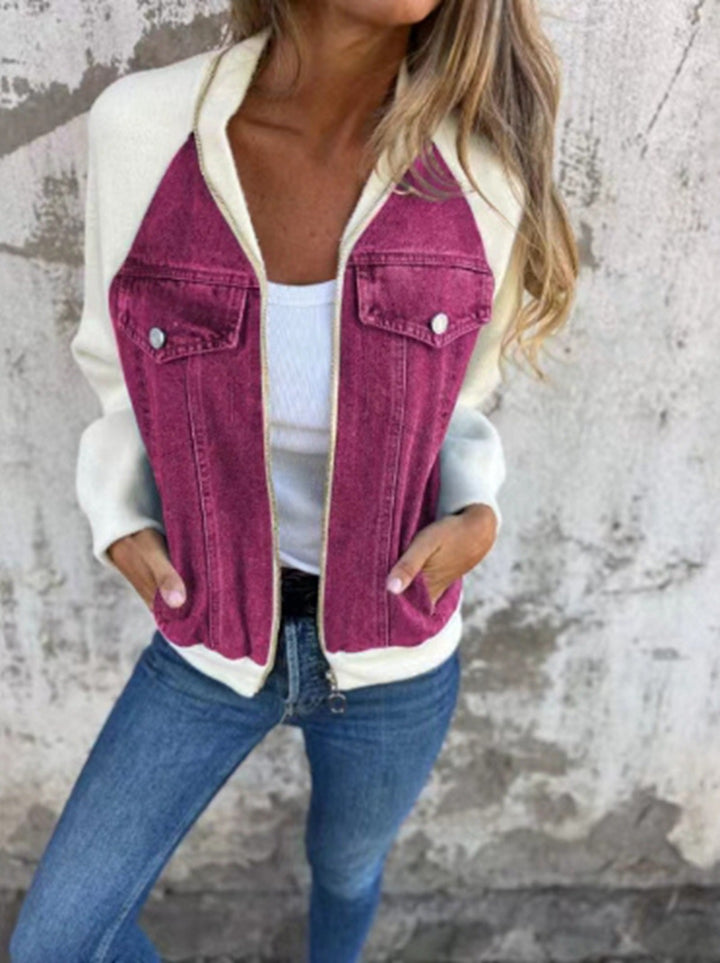 Damen nan Sweat-Jeans-Bomberjacke mit Raglanärmeln Brustklappen und Reißverschluss Echo Archiv