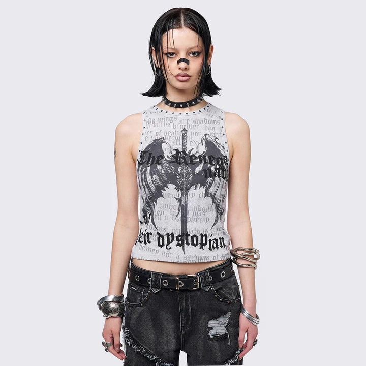 Damen Crop-Top mit urbanem Dystopie-Print Echo Archiv