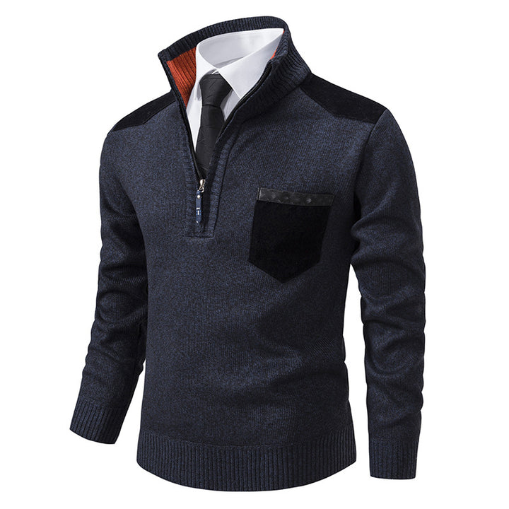 Herren elegante Strickpullover mit halben Reißverschluss und praktischem Taschenlayout Echoarchiv