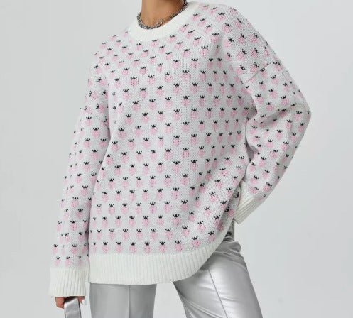 Damen Modischer Pullover mit floralen Mustern – Mavelle