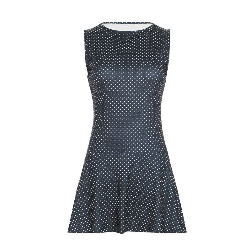 Damen ärmelloses Polka-Dots Kleid mit weitem Saum Echo Archiv