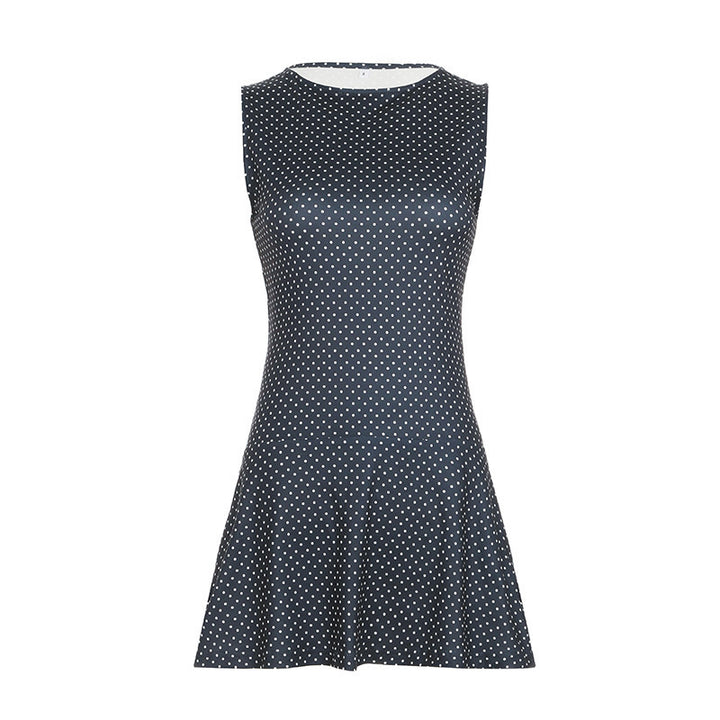 Damen ärmelloses Polka-Dots Kleid mit weitem Saum Echo Archiv