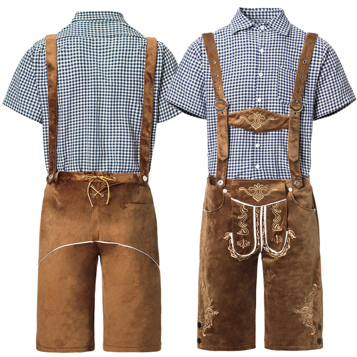 Herren nan traditionelle kurze Trachtenlederhose mit aufwendiger Stickerei und verstellbaren Trägern Echo Archiv