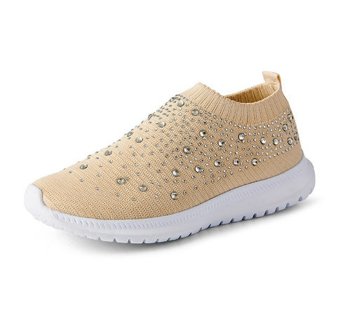 Damen nan gestrickte Slipper-Sneaker mit Strassbesatz und elastischem Einstieg Echo Archiv