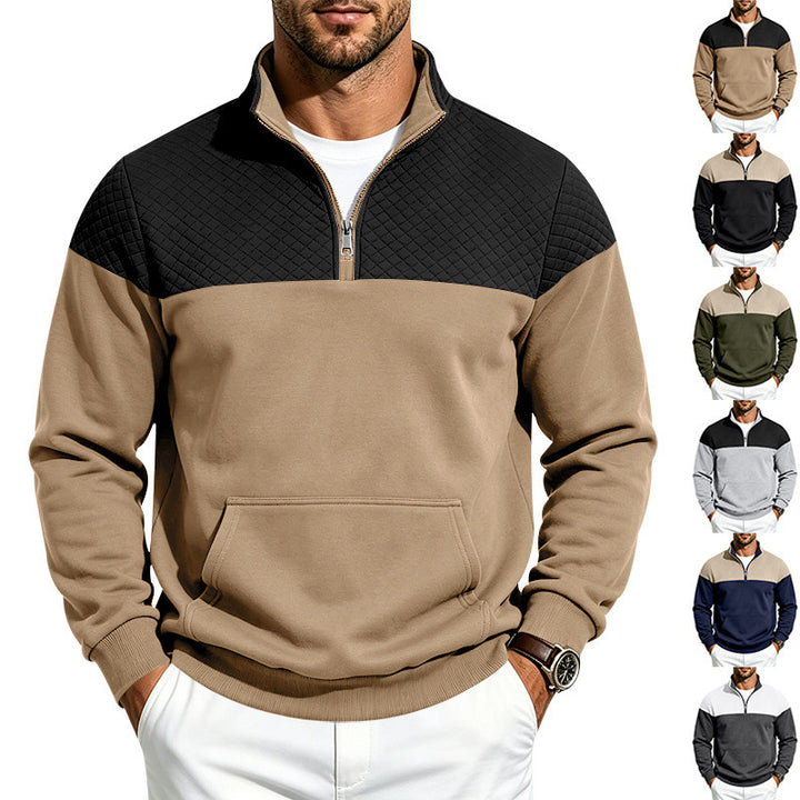 Herren Sweatshirt mit kurzem Reißverschluss, wattierter Brustpartie und Kängurutasche – Norvane