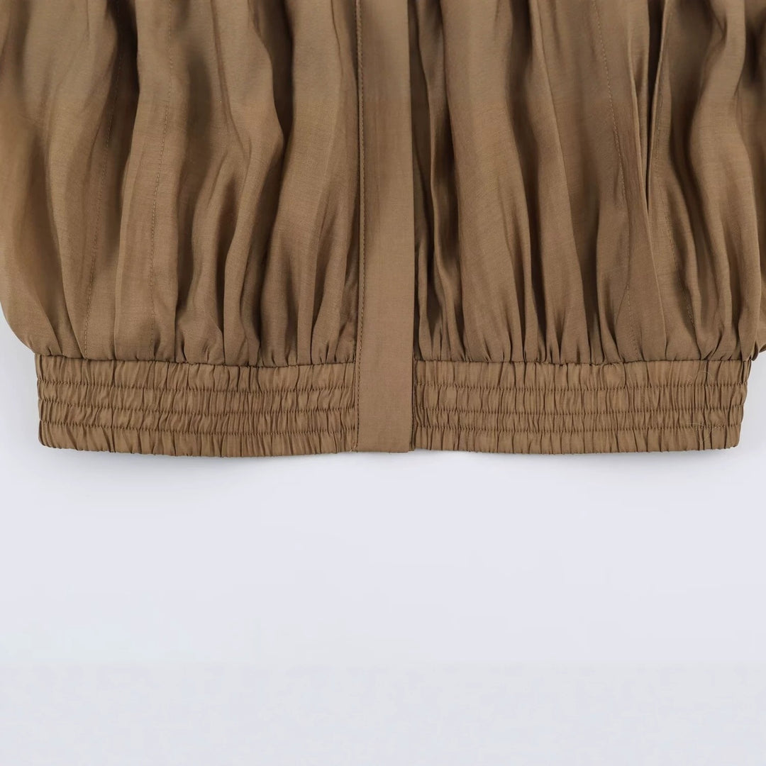 Damen Leichte plissierte Blousonjacke mit Stehkragen und Smokbund Echo Archiv