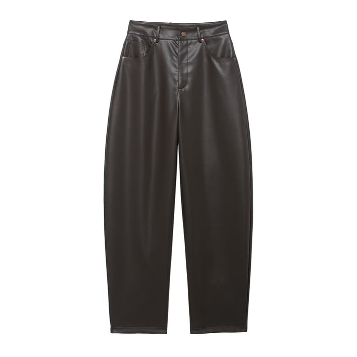 Damen Hochtaillierte Kunstlederhose mit weiter tapered Passform Echoarchiv