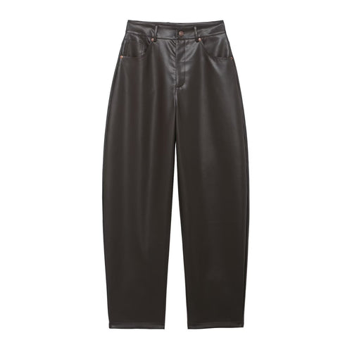 Damen Hochtaillierte Kunstlederhose mit weiter tapered Passform Echoarchiv