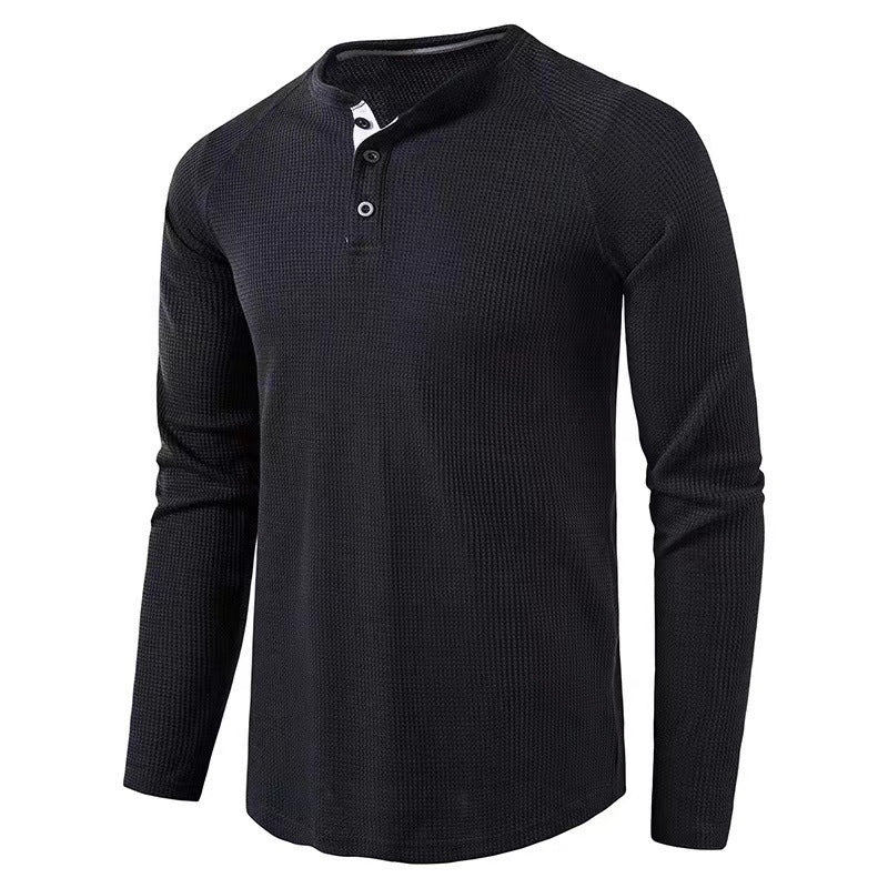 Herren Langarmshirt im modernen Waffelstrick mit Knopfleiste Echoarchiv