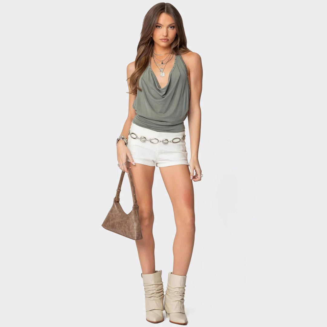 Damen Halter-Top mit elegantem Wasserfallausschnitt und dezentem Glitzerdetail Echo Archiv