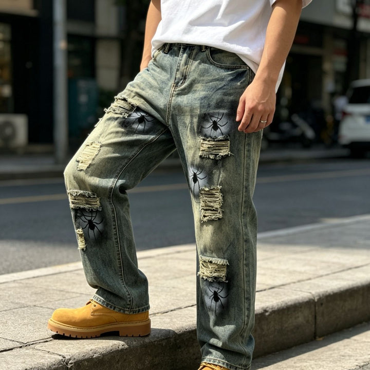 Herren Lässige Ripped Baggy-Jeans Echoarchiv
