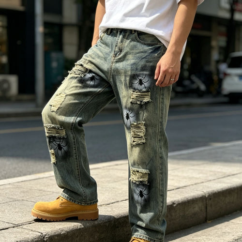 Herren Lässige Ripped Baggy-Jeans Echoarchiv