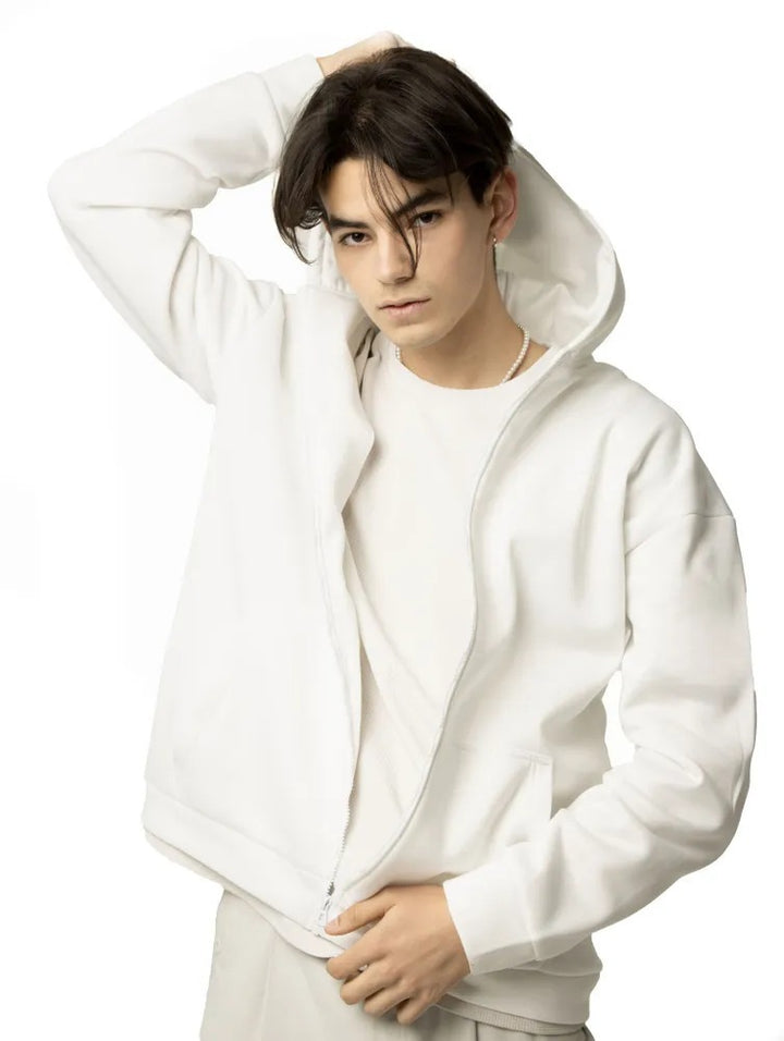 Herren minimalistischer Zip-Hoodie mit cleanem Oversize-Schnitt und weichem French-Terry-Futter – Cavarno