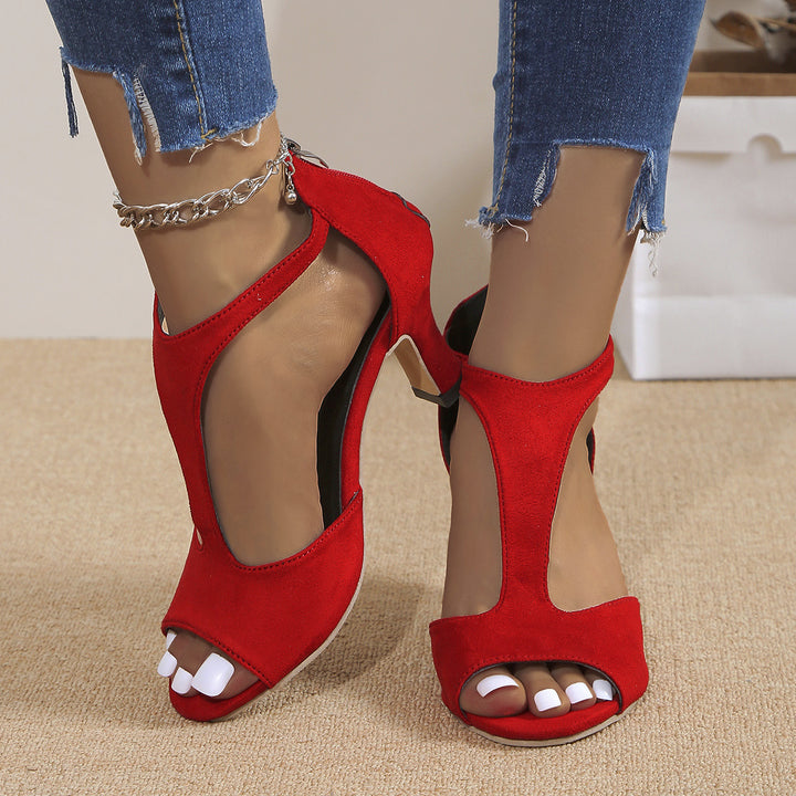 Damen nan elegante T-Riemchen Sandalette mit Fersenreißverschluss und mittelhohem Absatz Echo Archiv