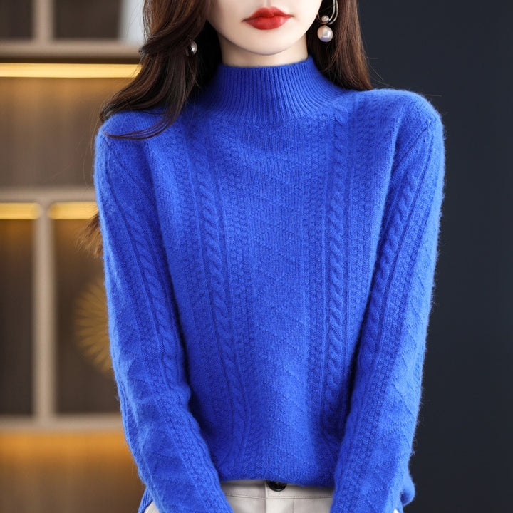 Damen Weicher Mohair‑Optik Mockneck‑Pullover mit Zopfmotiv und feinem Rippkragen Echoarchiv
