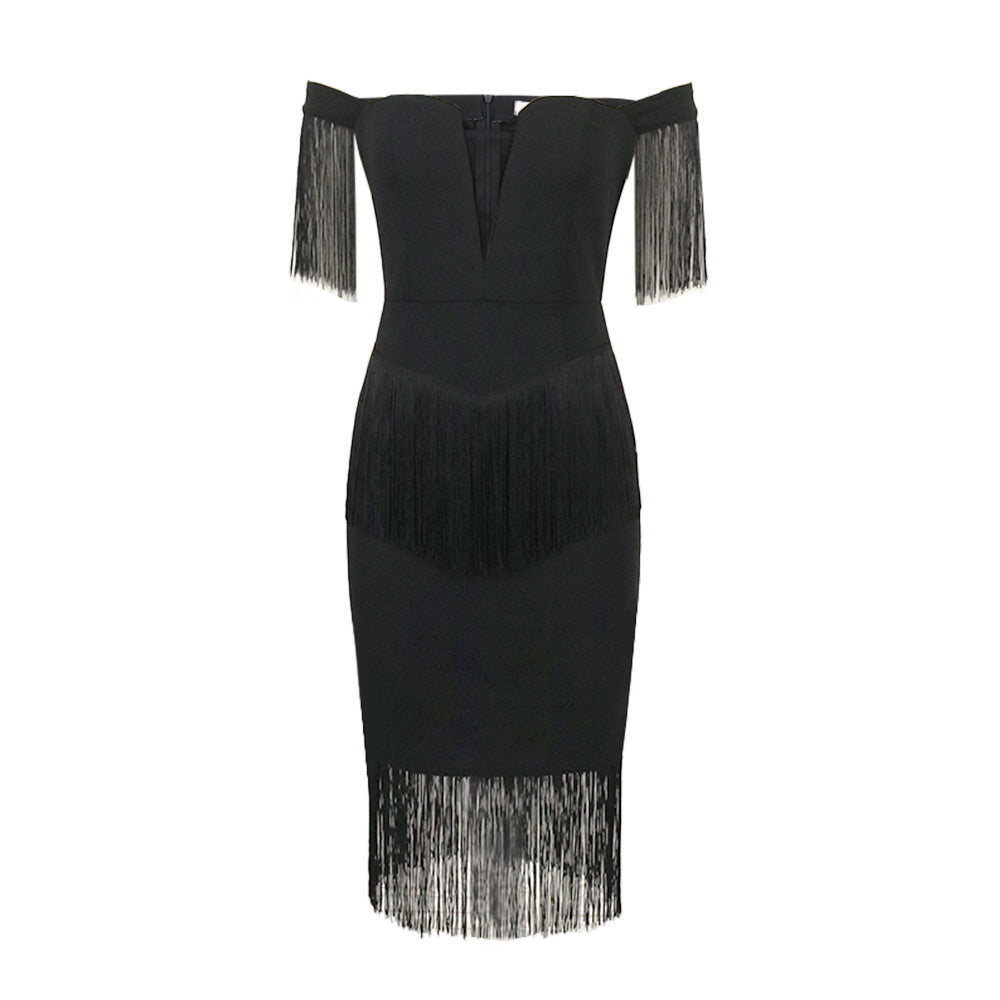 Damen Kleid mit Fransen und tiefem V-Ausschnitt Echo Archiv