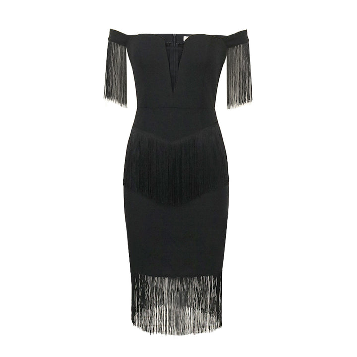 Damen Kleid mit Fransen und tiefem V-Ausschnitt Echo Archiv