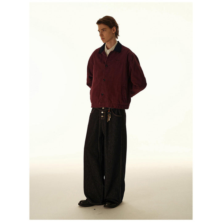 Herren Boxy-Canvas-Jacke mit Cordkragen und verdeckter Knopfleiste Echo Archiv