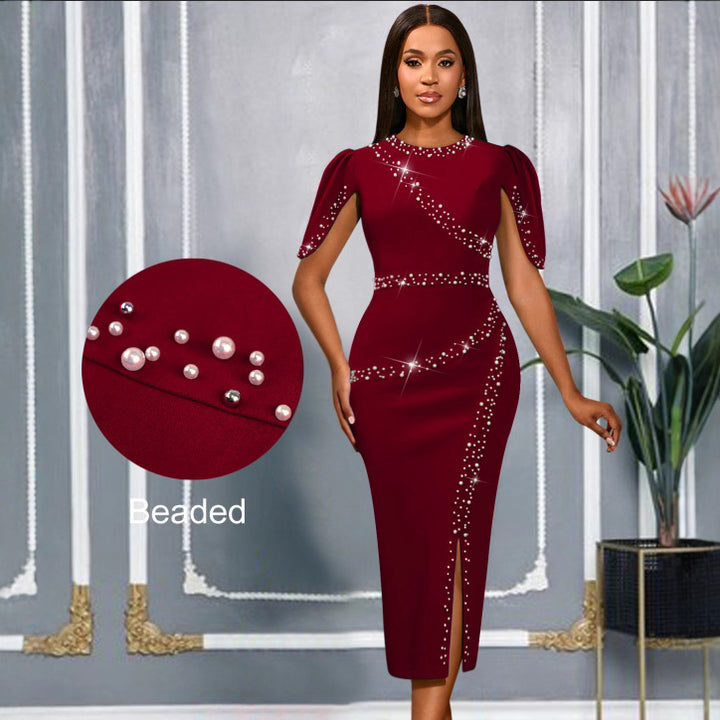 Damen Chic Glamour Kleid mit asymmetrischem Schlitz und funkelnden Strassdetails Echo Archiv