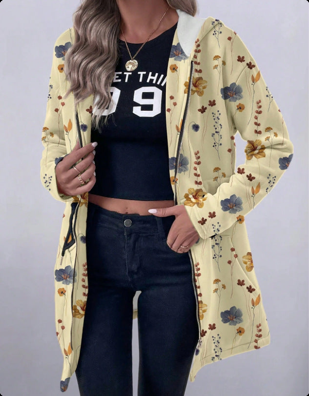 Damen Blumenprint Kapuzenparka mit wattierter Innenfütterung Echo Archiv