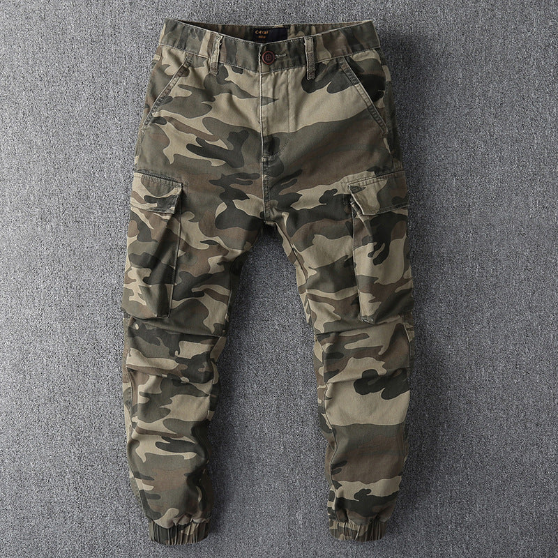 Herren Cargohose im Camouflage-Muster mit elastischen Bündchen und Multifunktionstaschen Echoarchiv