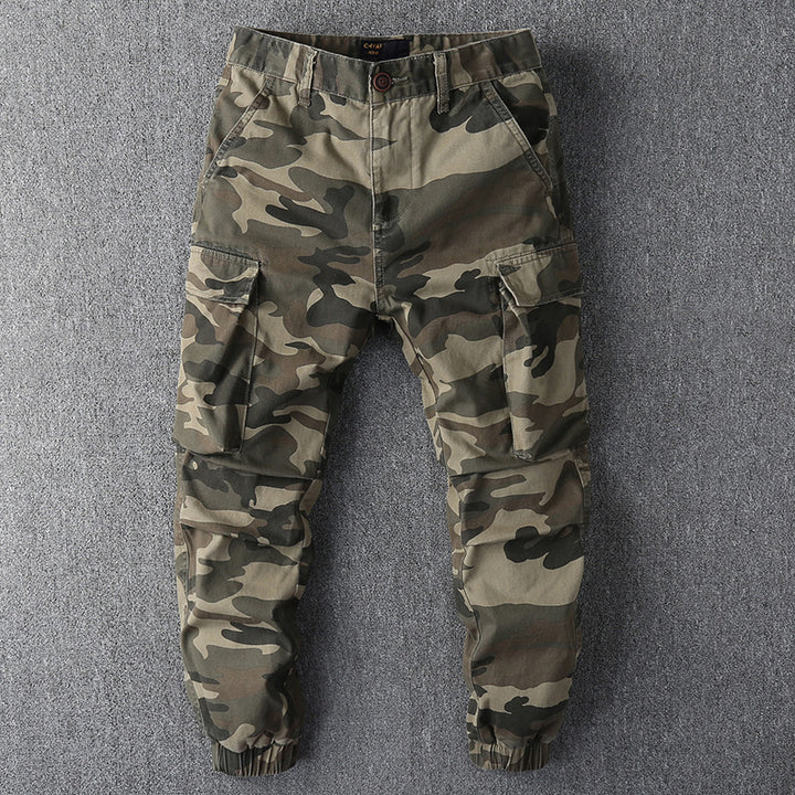 Herren Cargohose im Camouflage-Muster mit elastischen Bündchen und Multifunktionstaschen Echoarchiv