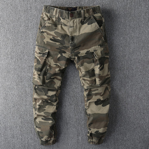 Herren Cargohose im Camouflage-Muster mit elastischen Bündchen und Multifunktionstaschen Echoarchiv