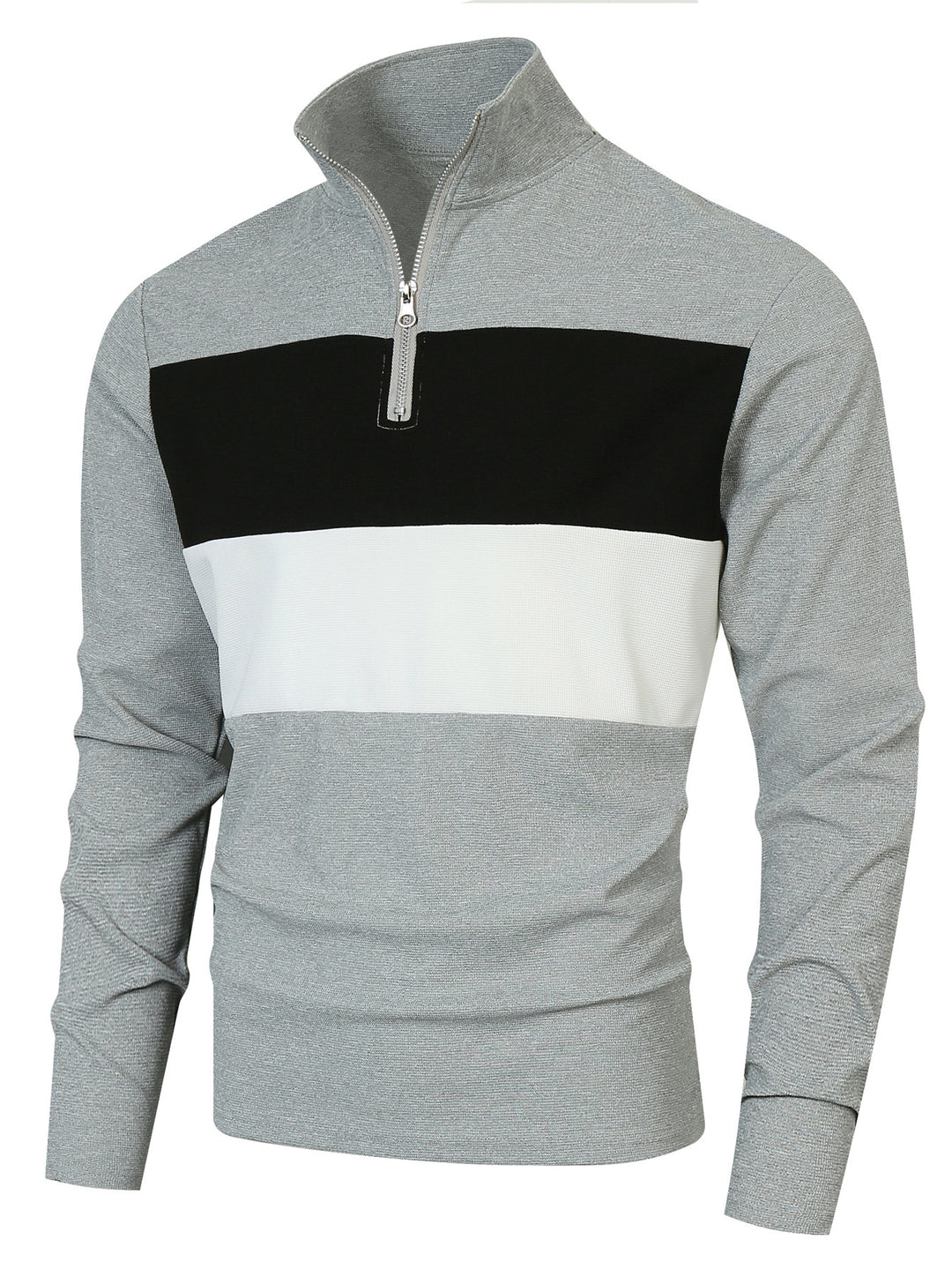 Herren Halbzip-Pullover mit Stehkragen, breitem Blockstreifen und fein gerippter Struktur – Norvane