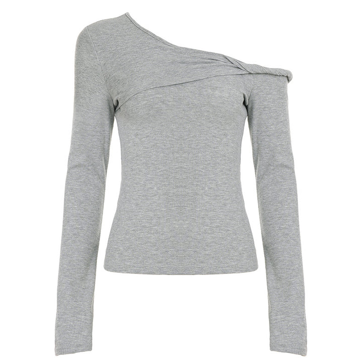 Damen nan asymmetrisches Rippenlangarmshirt mit Ein-Schulter-Design und dekorativer Knotenraffung Echo Archiv