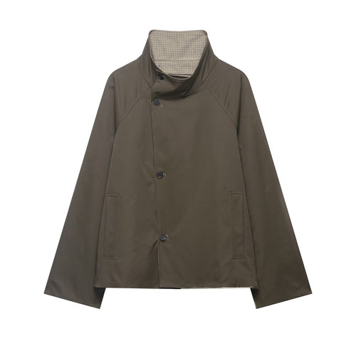 Herren Kurze wasserabweisende Übergangsjacke mit hohem Stehkragen, asymmetrischer Knopfleiste und Raglanärmeln Echo Archiv