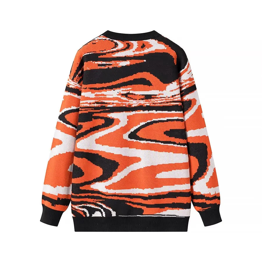 Unisex nan weit geschnittener Strickpullover mit abstraktem Wellenmuster und Rundhalsausschnitt Echo Archiv