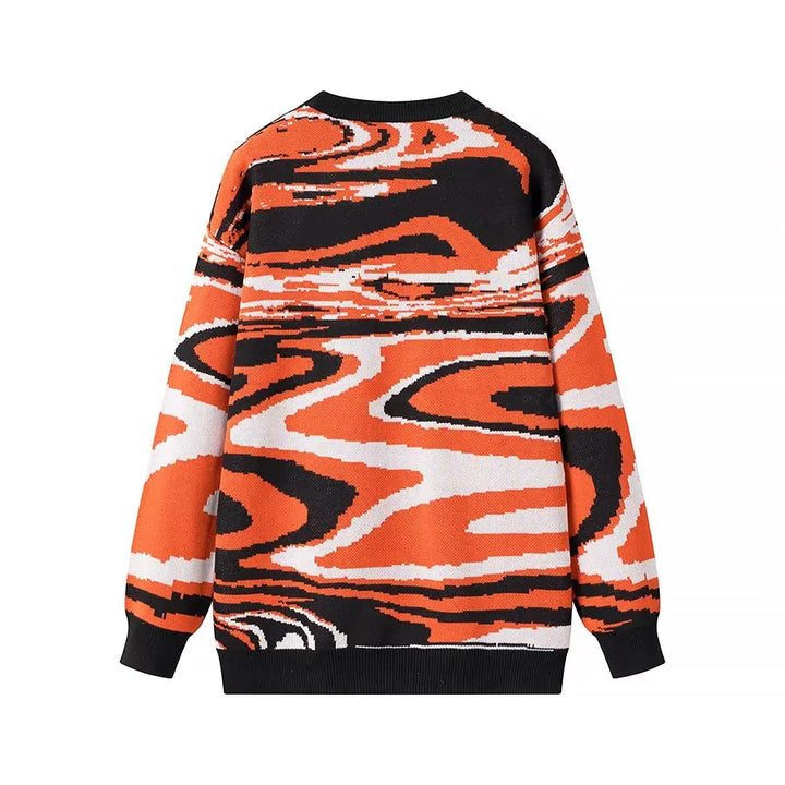 Unisex nan weit geschnittener Strickpullover mit abstraktem Wellenmuster und Rundhalsausschnitt Echo Archiv