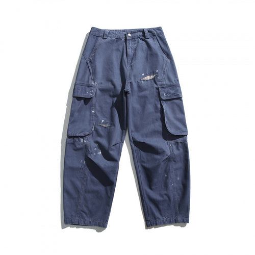 Herren Baggy-Utility-Cargohose mit aufgesetzten Klappentaschen, distressed Look und lockerer Silhouette Echo Archiv