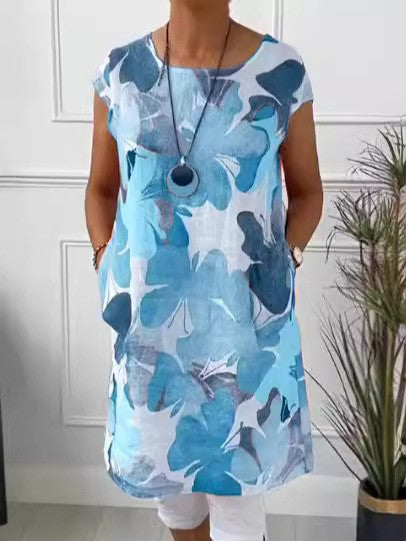 Damen nan luftiges Tunika-Midikleid aus Leinenmix mit Aquarellblütenprint und Seitentaschen Echo Archiv
