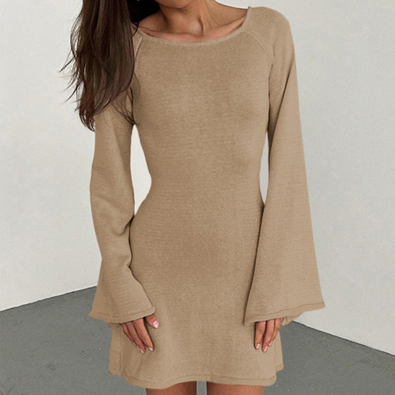 Damen lässiges Strickkleid mit weiten Ärmeln und Rundhalsausschnitt Echo Archiv