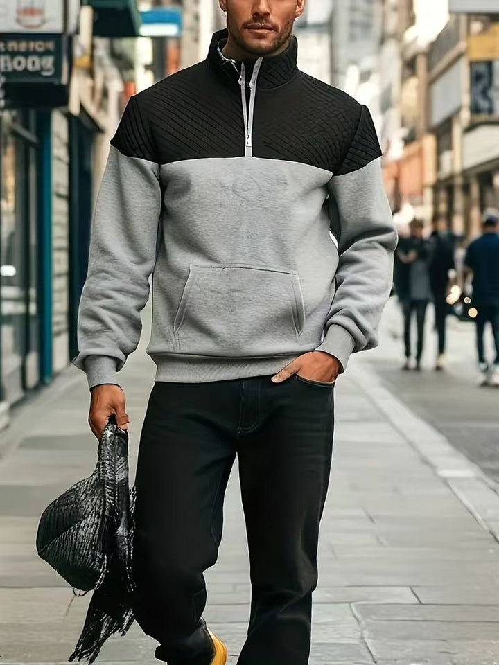 Herren nan Schulterpaneel-Halbzip-Sweatpullover mit gesteppter Schulterpartie und Kängurutasche Echo Archiv