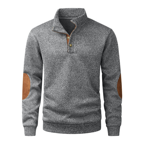 Herren Strickpullover mit Stehkragen, Knopfleiste & Ellbogenpatches Echo Archiv