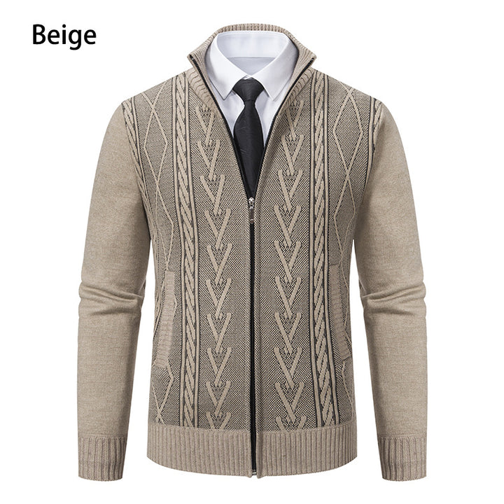 Herren Strickjacke mit strukturiertem Zipper und ausgefallenem Aran-Muster Echoarchiv