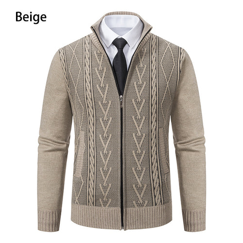 Herren Strickjacke mit strukturiertem Zipper und ausgefallenem Aran-Muster Echoarchiv