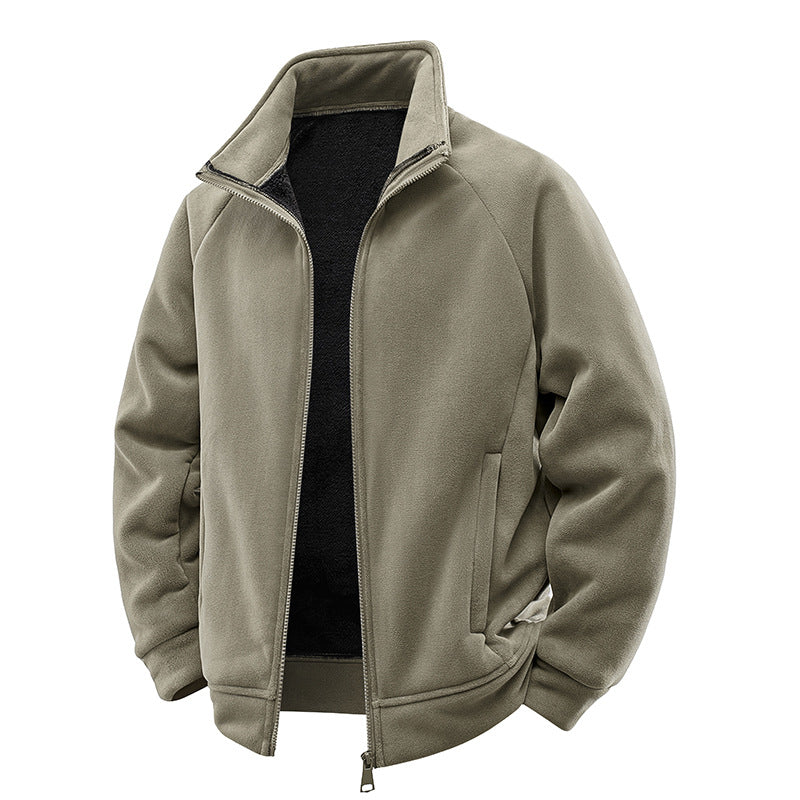Herren Double-Fleece-Übergangsjacke mit Teddy‑Innenfutter, Stehkragen & verdeckten Eingrifftaschen Echoarchiv