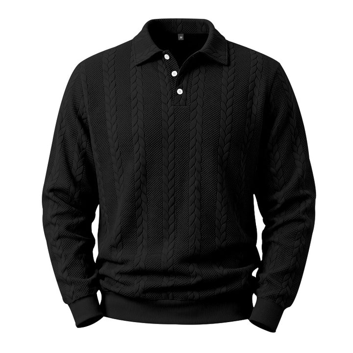 Herren Kabelstrick-Polo-Pullover aus Baumwollmischung mit Rippbündchen Echoarchiv