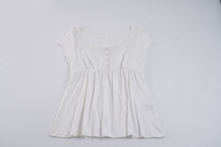 Damen lässiges T-Shirt mit Spitzenverzierung und Knopfdetails Echo Archiv