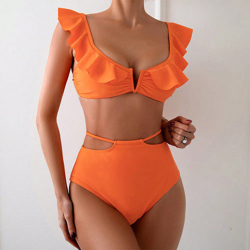 Damen Bikiniset mit schicken Rüschendetails und hohem Taillenbereich Echo Archiv